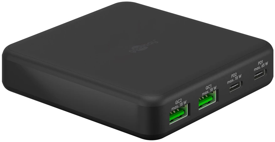 Goobay USB-C™ PD GaN daugiaprievadis stalinis įkroviklis (65 W), juodas