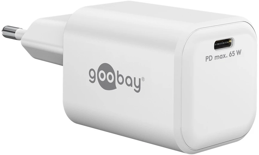 Įkroviklis Goobay Fast įkrovimo stotelė USB-C™ PD GaN Nano (65 W) balta - Spalvota versija balta