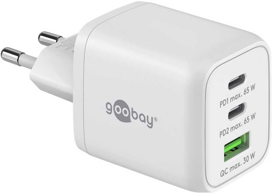 Goobay 65 W USB-C PD GaN Multiport Fast Charger Nano, Baltas