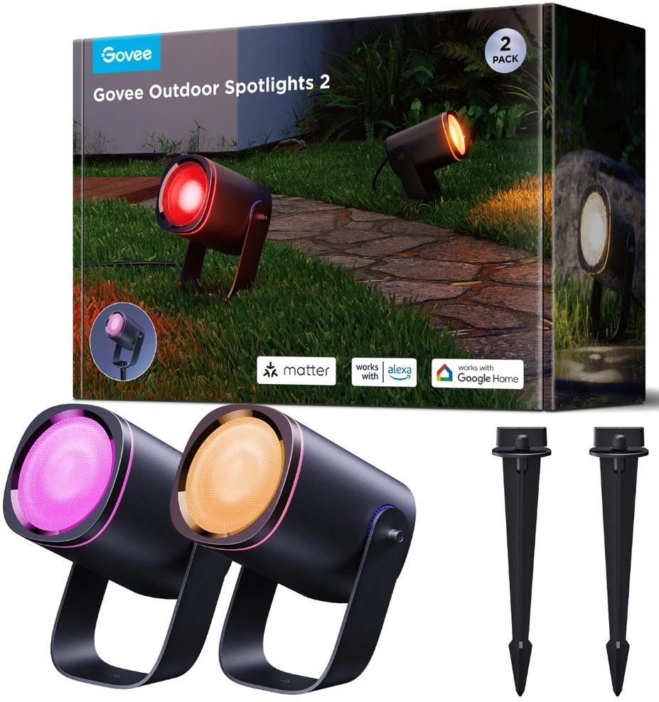 Outdoor Govee H7093 RGBICWW lauko prožektoriai | LED apšvietimas | Lauko, 750 lm, 2,4 GHz „Wi-Fi“ + „Bluetooth“