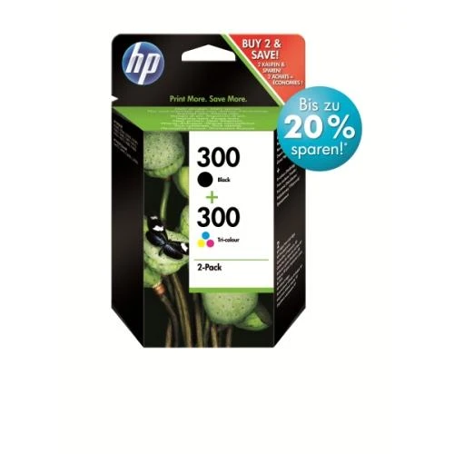 Hewlett Packard (HP) HP 300 rašalo kombinuotas rinkinys, juodas/trispalvis, blisterinė pakuotė