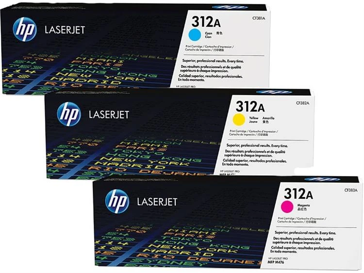 Hewlett Packard (HP) HP 312A toneriai, 3 vnt. pakuotė. CF381A+CF382A+CF383A
