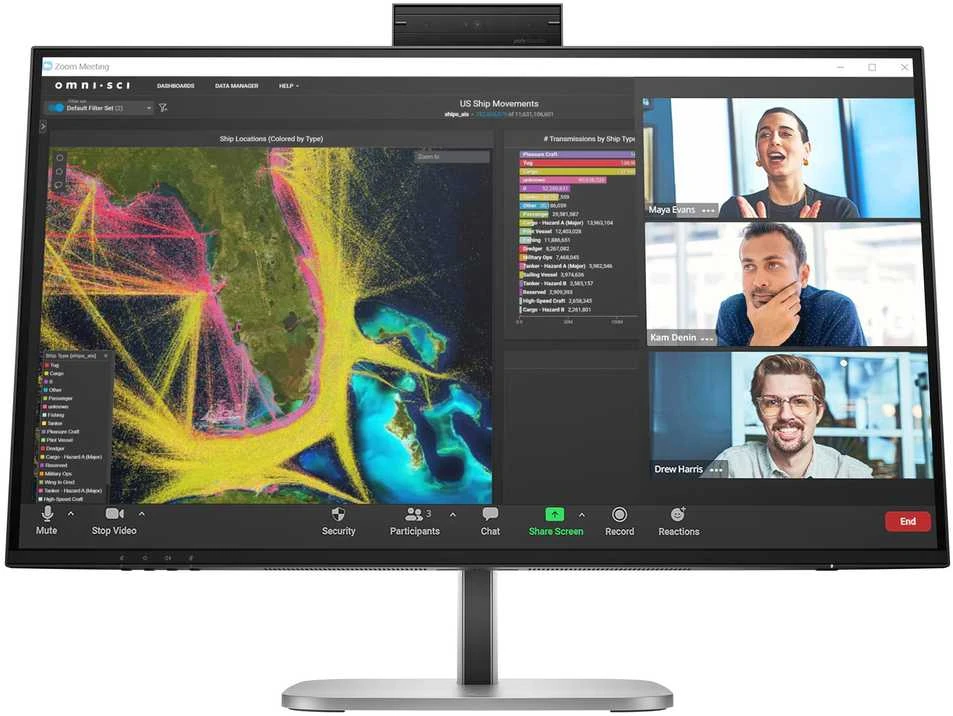 HP 527pm Series 5 Pro QHD konferencijų monitorius – 27 colių 2560x1440 QHD 350 nitų 100 Hz AG, IPS, USB-C(100W/15W)/HDMI/DP Daisy-Chain, 3x USB-A, garsiakalbiai, reguliuojamo aukščio kamera/LAN, RJ, vel-45tivolt 3 metai (pakeičia E27m)