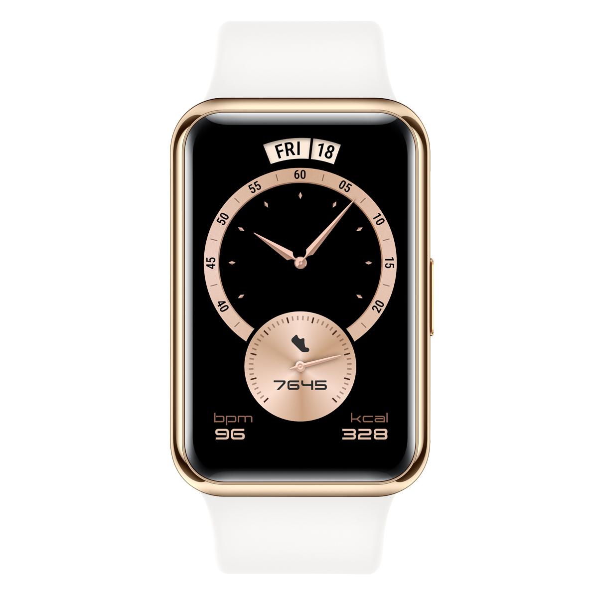 Išmanusis laikrodis Huawei Watch Fit ''Elegant Edition'', Auksinės spalvos  su baltos spalvos silikoniniu dirželiu | Varle.lt