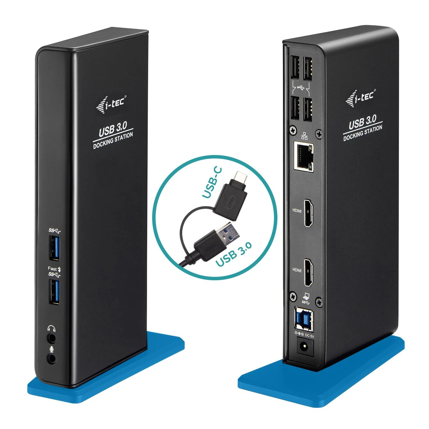 I-TEC USB 3.0 / USB-C dviguba HDMI prijungimo stotis 2x HDMI 1x GLAN 2x USB 3.0 4x USB 2.0 1x garsas 1x mikrofonas