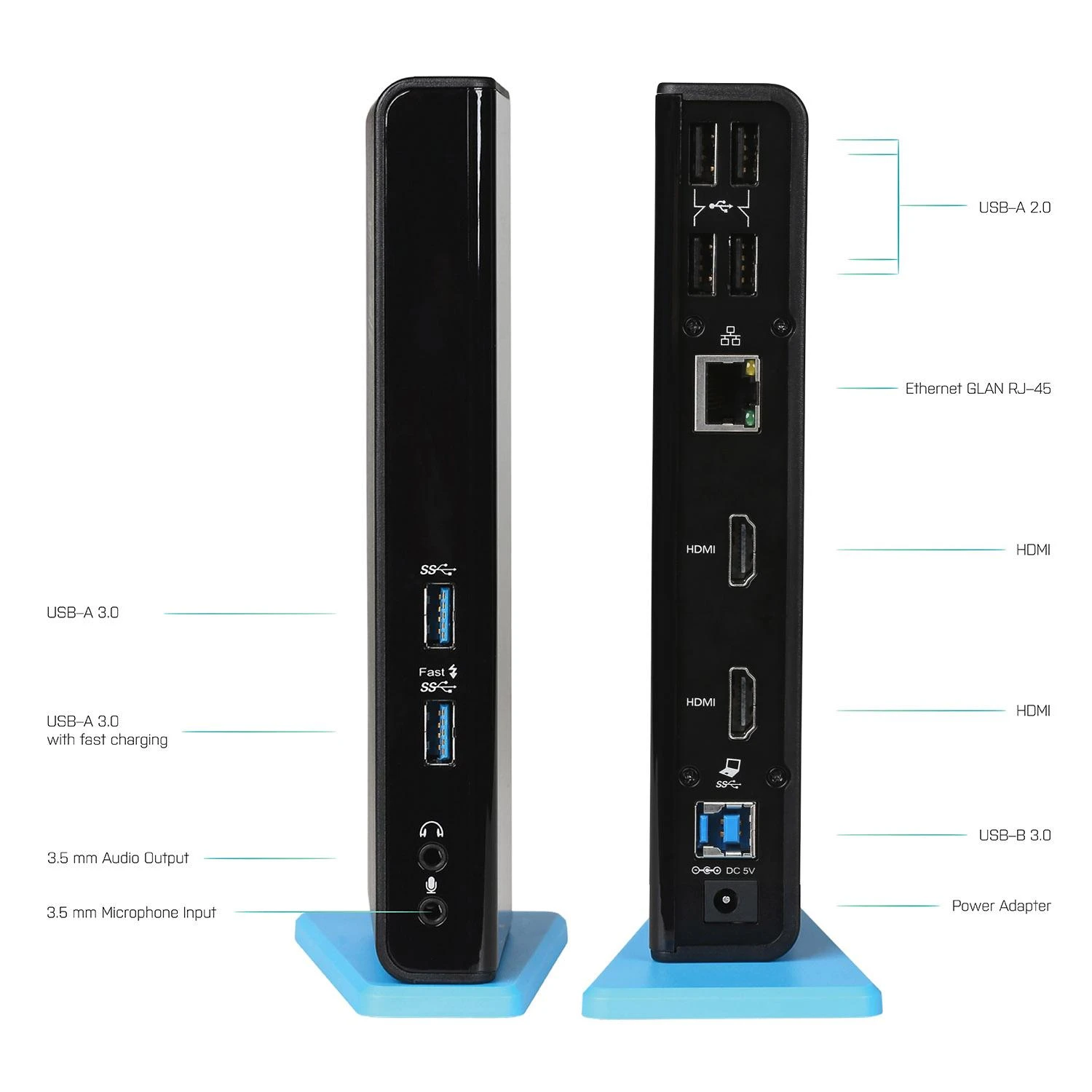 I-TEC USB 3.0 / USB-C dviguba HDMI prijungimo stotis 2x HDMI 1x GLAN 2x USB 3.0 4x USB 2.0 1x garsas 1x mikrofonas