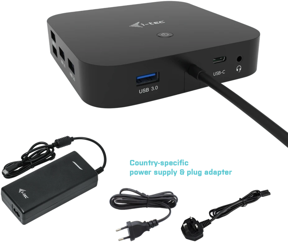 I-TEC USB-C Dual Ekranas MST DS 1x DP 1x HDMI 1xGLAN 3xUSB 3.0 2xUSB 2.0 1xUSB-C-Datei 1xGarso / mikrofono lizdas 1x100W USB-C PD + įkroviklis 112W