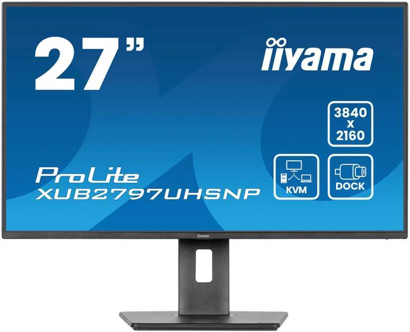 Monitorius IIYAMA XUB2797UHSNP-B1 27 colių IPS UHD 350cd/m2 4ms 15cm aukščio kor. Stovas HDMI DP USB-C doko LAN garsiakalbiai