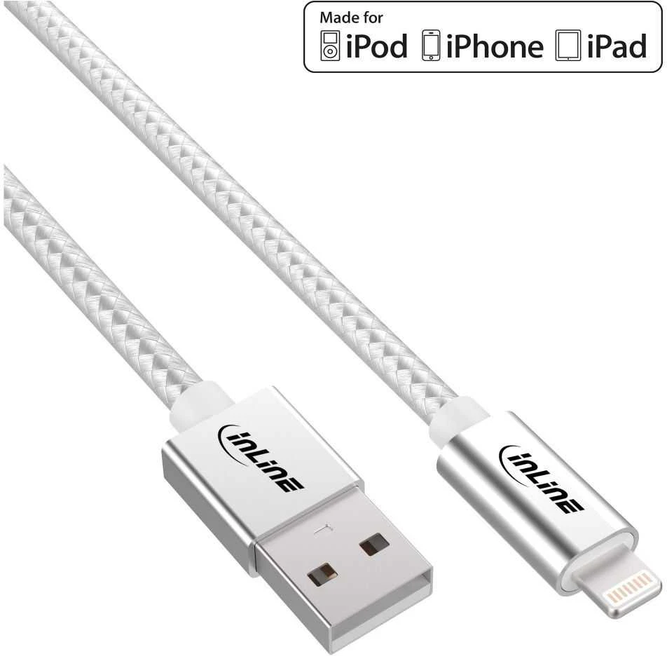 InLine Lightning USB kabelis, sidabrinis/aliuminis, 2m MFi sertifikuotas