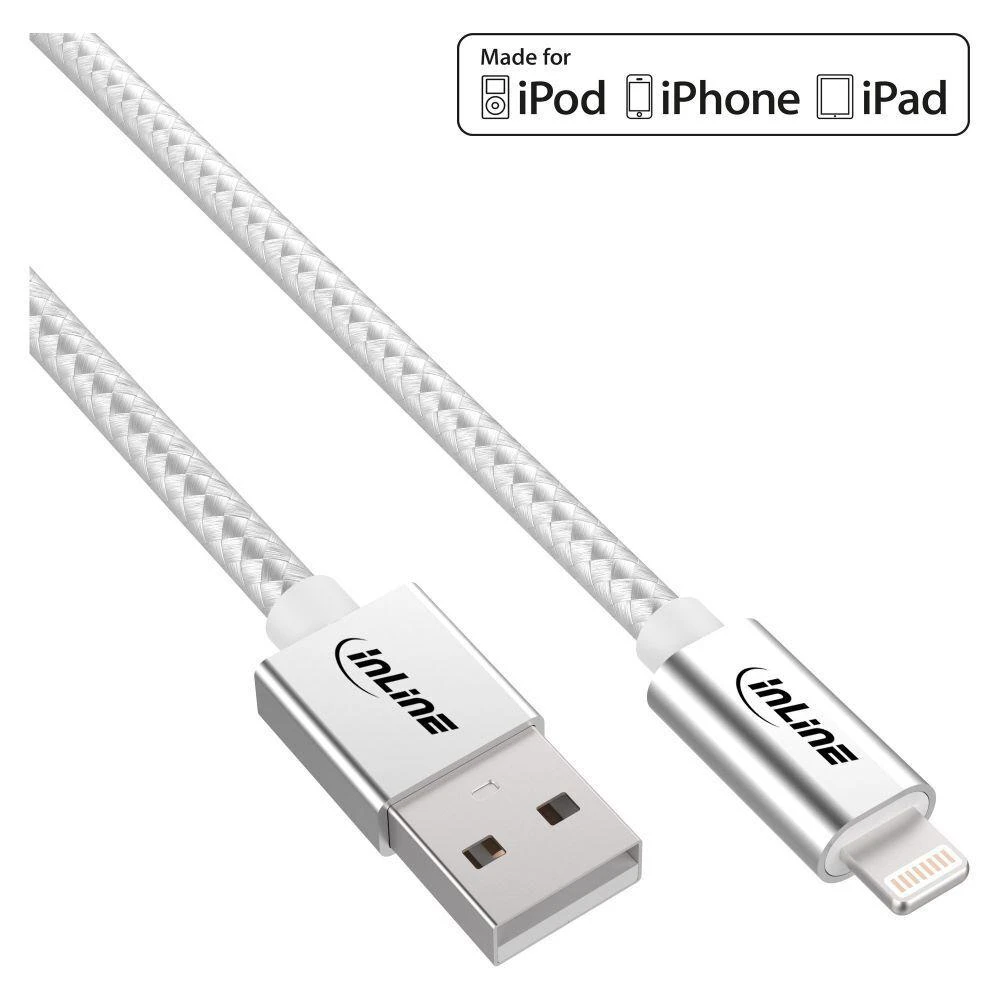 InLine Lightning USB kabelis, sidabrinis/aliuminis, 2m MFi sertifikuotas