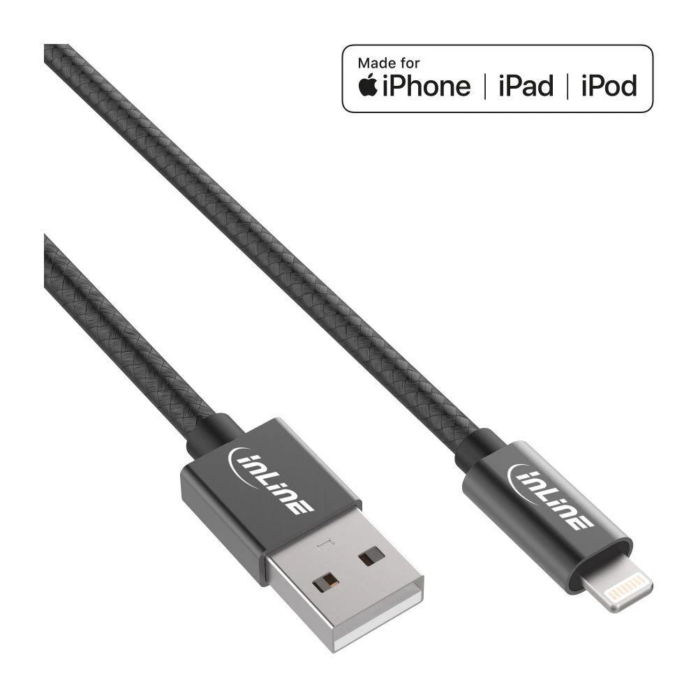InLine Lightning USB laidas, juodas/aliuminis, 1 m MFi sertifikuotas