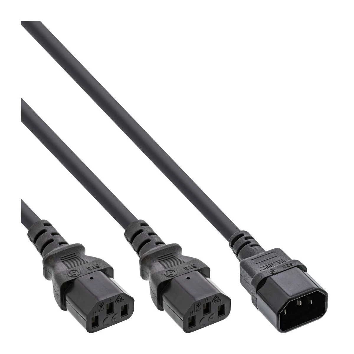 Maitinimo kabelis InLine Maitinimo kabelis dobilo lapo tipas F 1x IEC-C14 iki 2x IEC-C13 1m