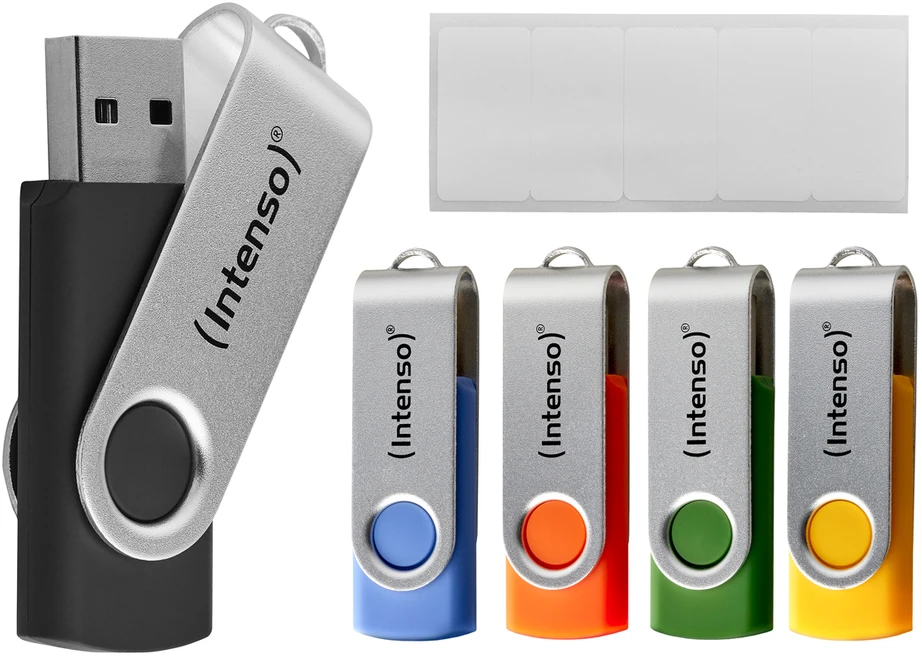 Mėlyna Intenso Office Line Multipack 16 GB, USB-Stick - 5 USB-A 3.2 USB-Sticks in yellow, žalias, juodas, mėlynas + oranžinis