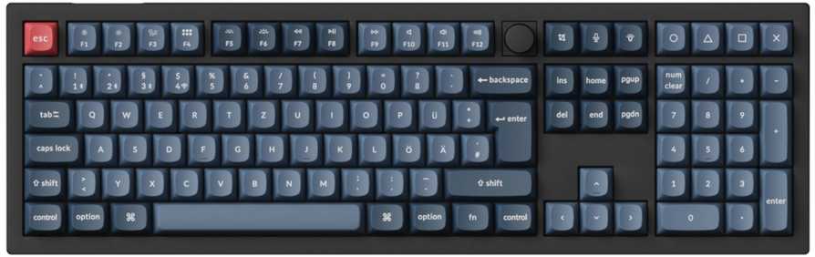 Keychron V6 Max, Gaming-klaviatūra - juodas/bluegray, DE-išdėstymas, Gateron Jupiter Raudona, Hot-Swap, RGB