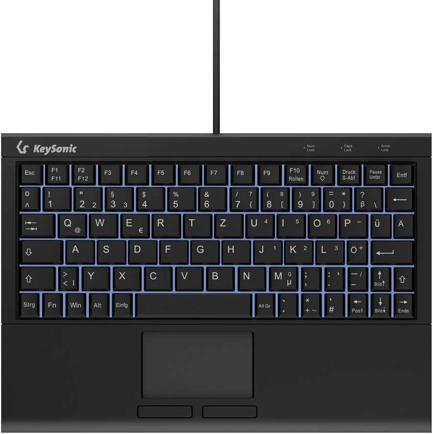 Klaviatūra „KeySonic Super-Mini-TAS“ jutiklinė planšetė, B formos lemputė, juoda, KSK-3211ELU(DE)
