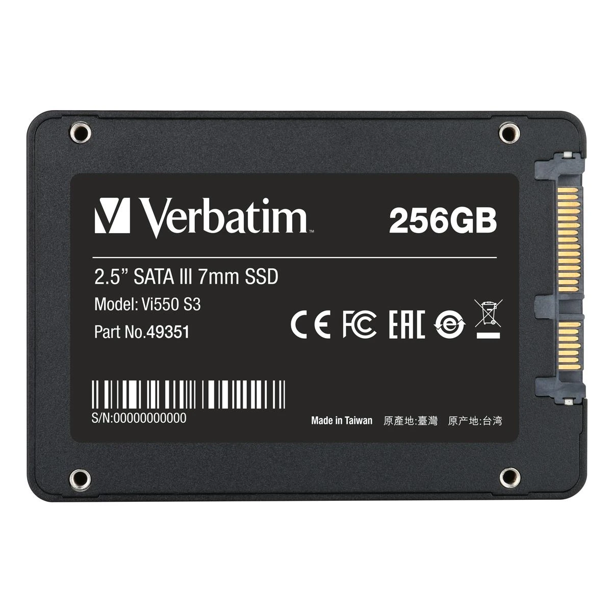 256GB Verbatim Vi550 S3 Phison 2,5 (6.3cm) SATAIII intern retail