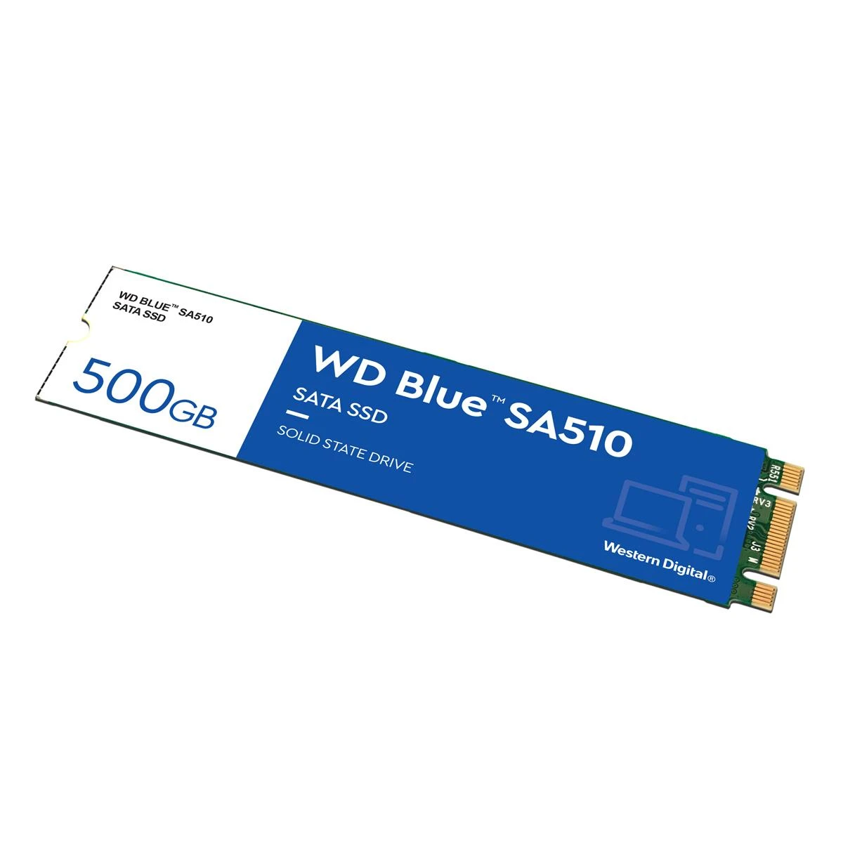 WD Mėlyna SA510 SSD 500GB M.2 2280 SATA III 6Gb/s vidinis, vienos pakuotės, maitinamas „SANDISK“
