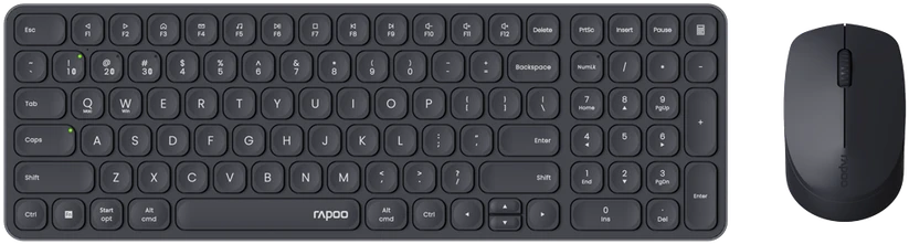 Klaviatūra Rapoo Kabelloses ultraflaches Multi-Mode-Deskset "9310M" juodas, QWERTZ DE, 2,4 GHz, Bluetooth 4.0, Bluetooth 5.0, Nano-USB-Empfänger & Aufbewahrungs