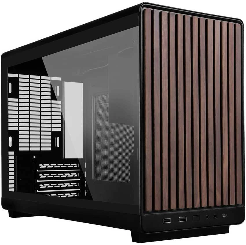 Lian Li DAN kompiuterio korpusass A3-mATX Wood Edition PC-kompiuterio korpusas, Tempered Glass, Micro-ATX – Walnuss, juodos spalvos