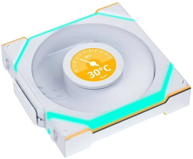 Lian Li UNI FAN SL Wireless LCD korpuso ventiliatorius, ARGB, PWM – Reverse Blade, 120 mm, baltos spalvos