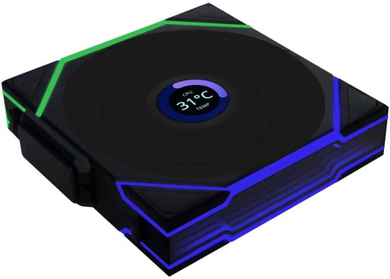 Lian Li UNI FAN TL Wireless LCD korpuso ventiliatorius, ARGB, PWM – Reverse Blade, 120mm, juodos spalvos