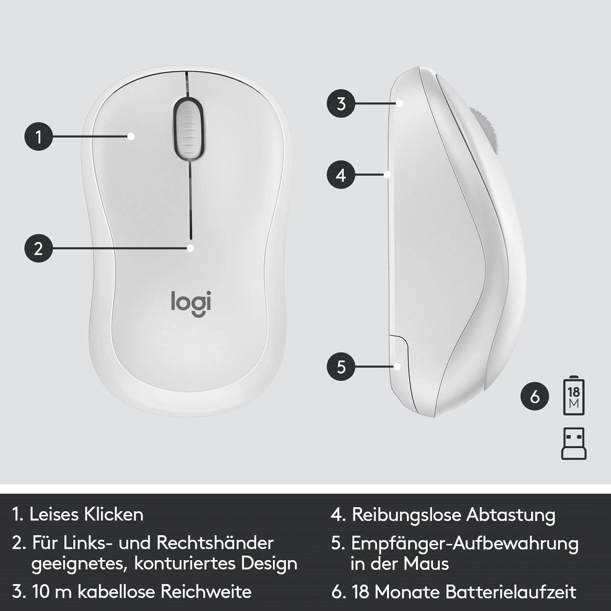 Tyli belaidė Klaviatūra su pele Logitech MK295, DE išdėstymas, Balta