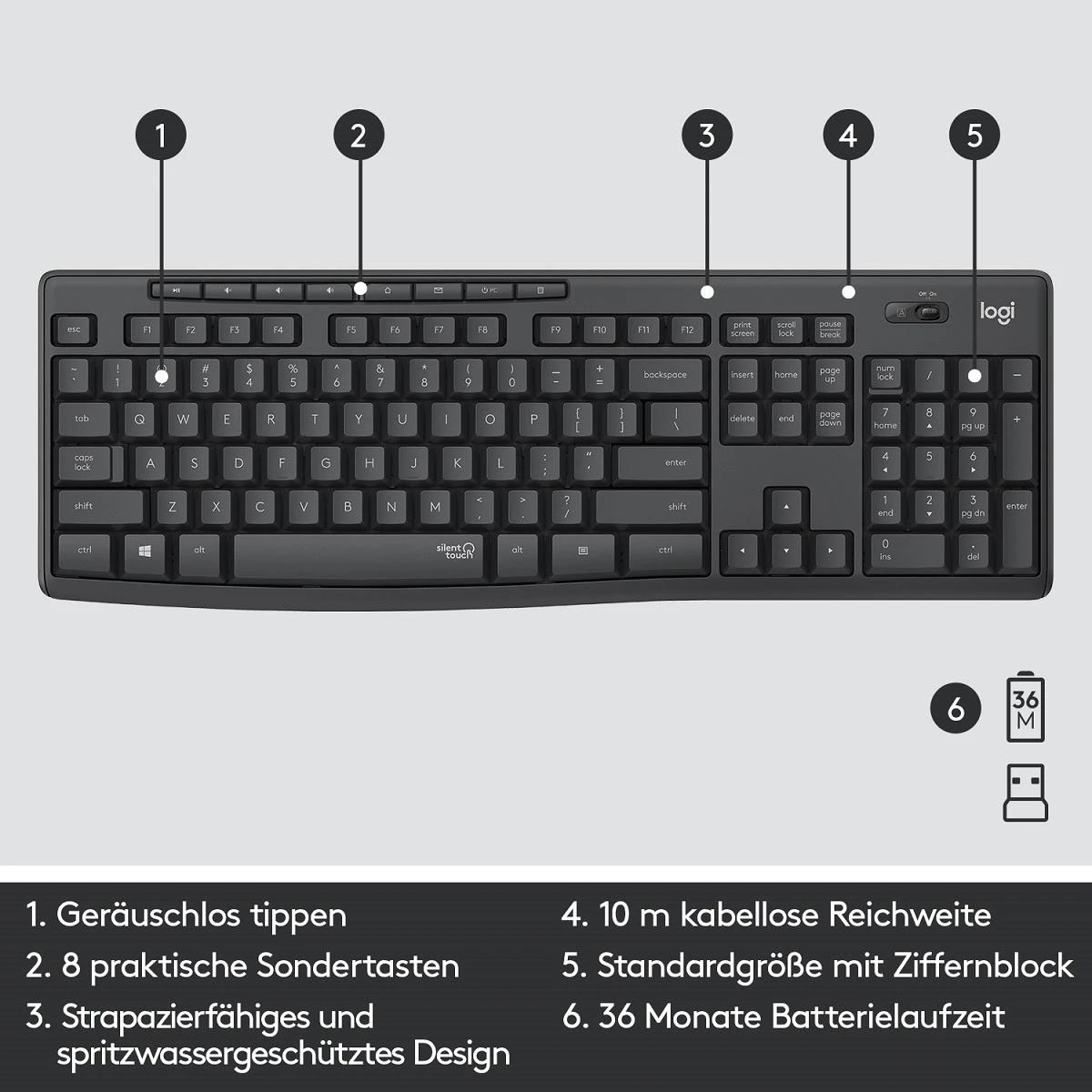 Tyli belaidė Klaviatūra su pele Logitech MK295, DE išdėstymas