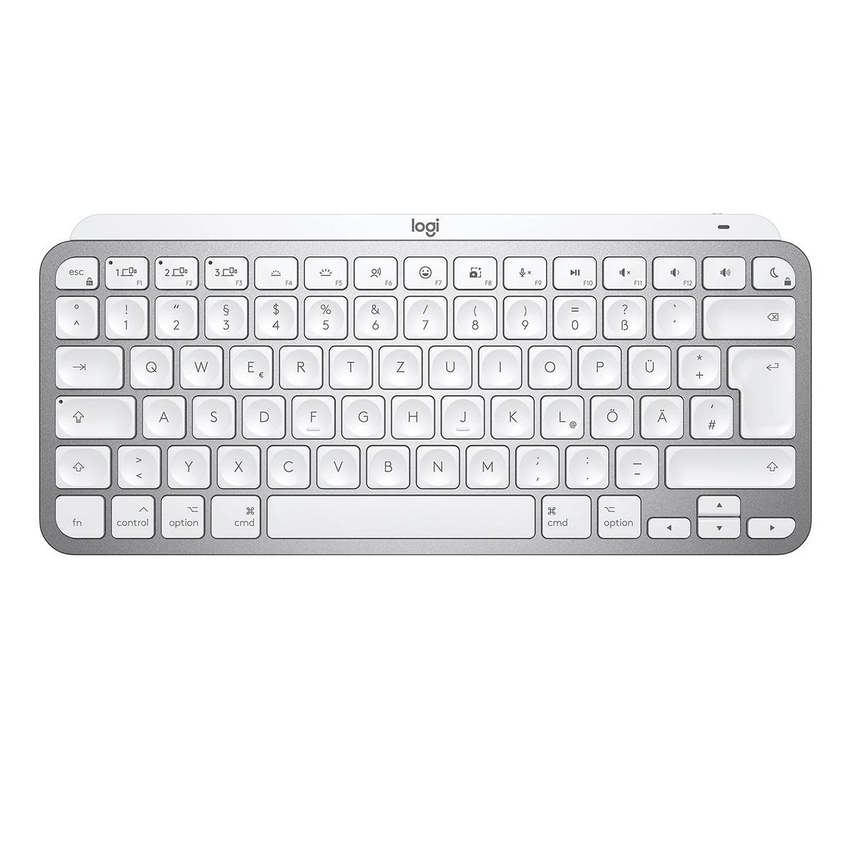 Minimalistinė Belaidė Klaviatūra su pašvietimu MX Keys MIni for Mac, DE išdėstymas, Pilka