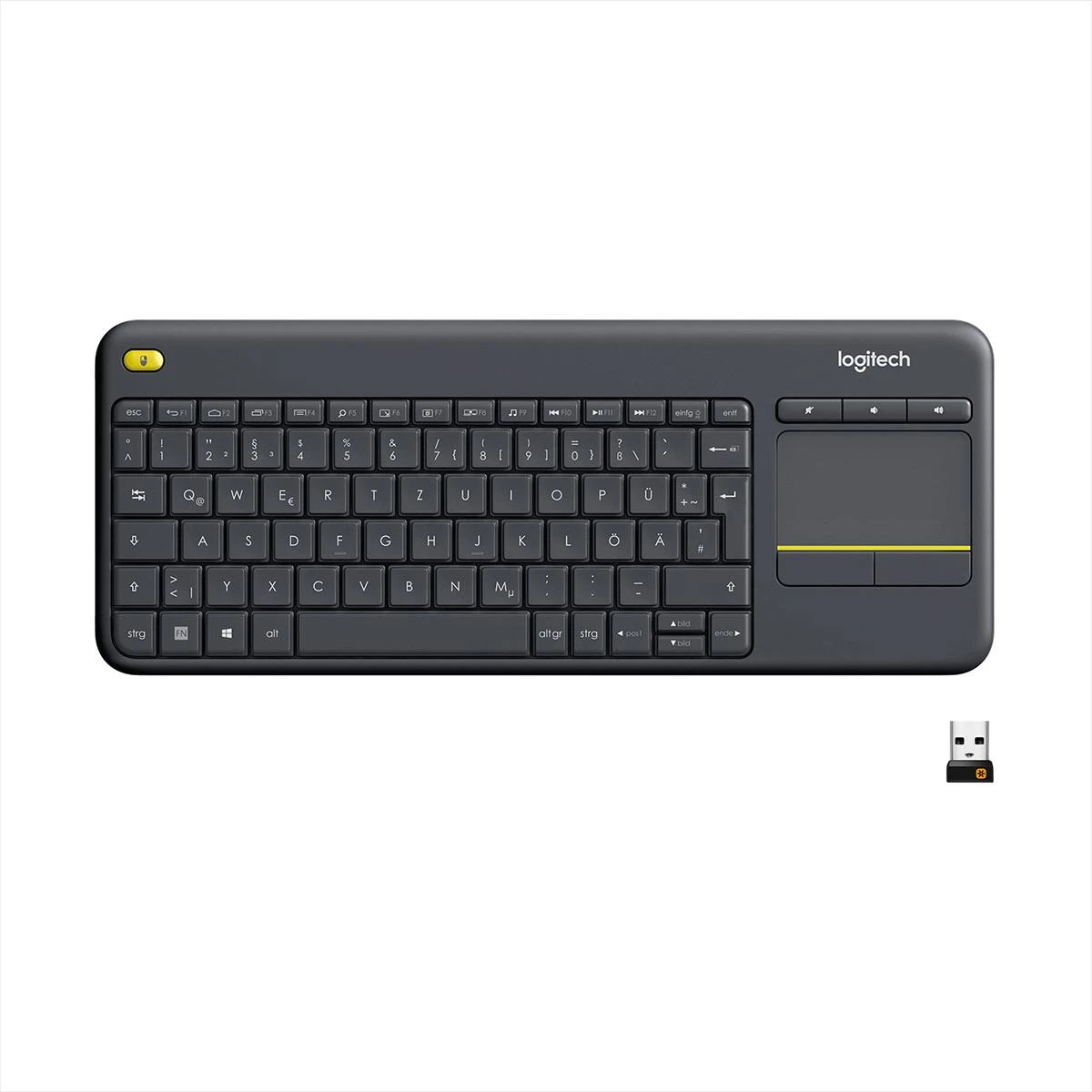Belaidė klaviatūra Logitech K400 Plus su jutikliniu kilimėliu, DE išdėstymas, Juoda