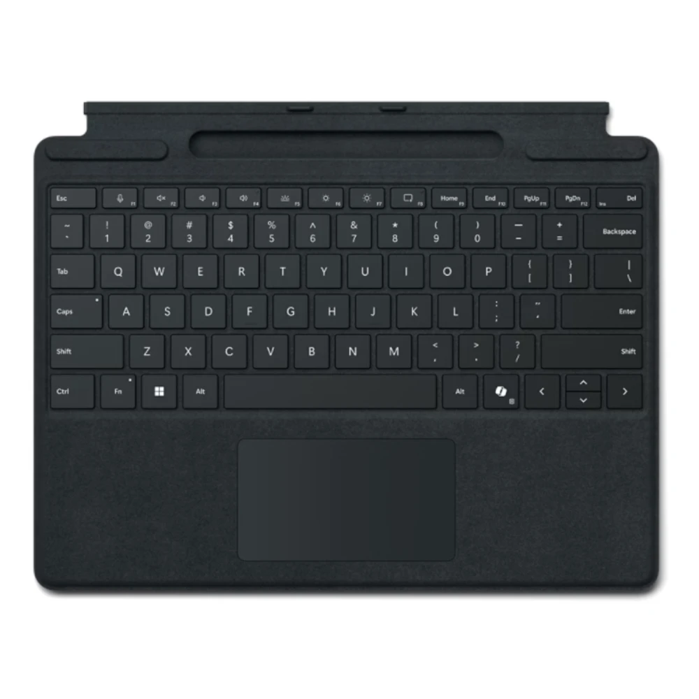 „Microsoft MICROSOFT Surface Pro9/10 Typecover“ su plonu rašiklio dėklu, COMM juodas, Vokietija