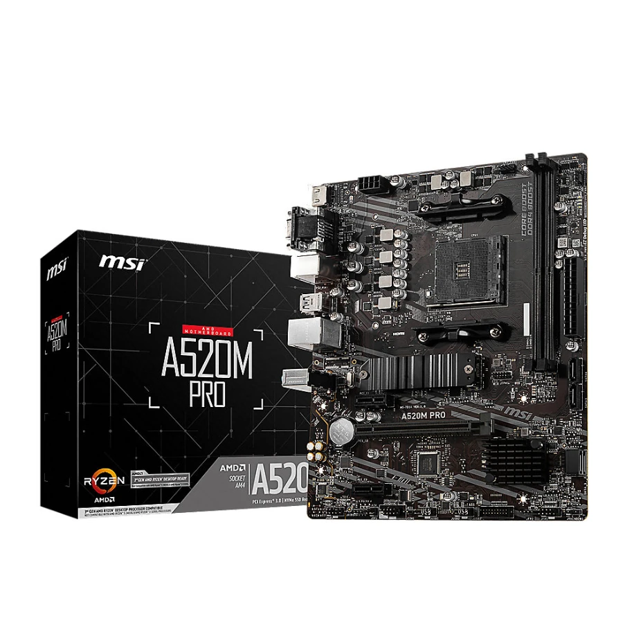 Pagrindinė plokštė MSI | A520M PRO | Processor family AMD | Processor socket AM4 | DDR4 | Atminties lizdai 2 | Chipset AMD A | Micro ATX