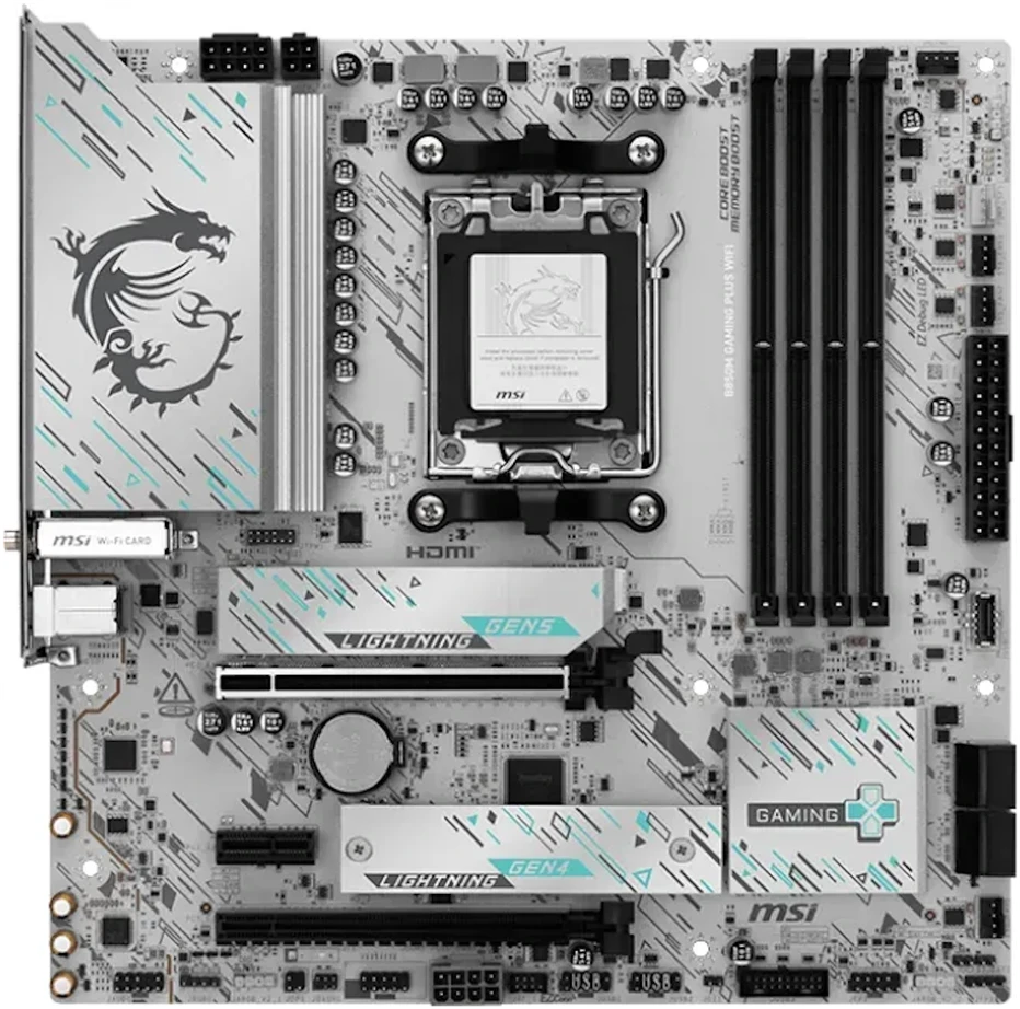 Pagrindinė plokštė MSI B850M GAMING PLUS WIFI | Procesorių šeima AMD | Procesoriaus lizdas AM5 | DDR5 | Palaikomos standžiojo disko sąsajos SATA, M.2 | SATA jungčių skaičius 4