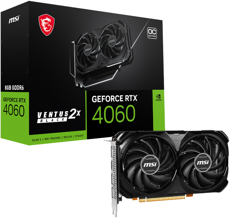Vaizdo plokštė MSI GeForce RTX 4060 VENTUS 2X BLACK 8G OC GDDR6