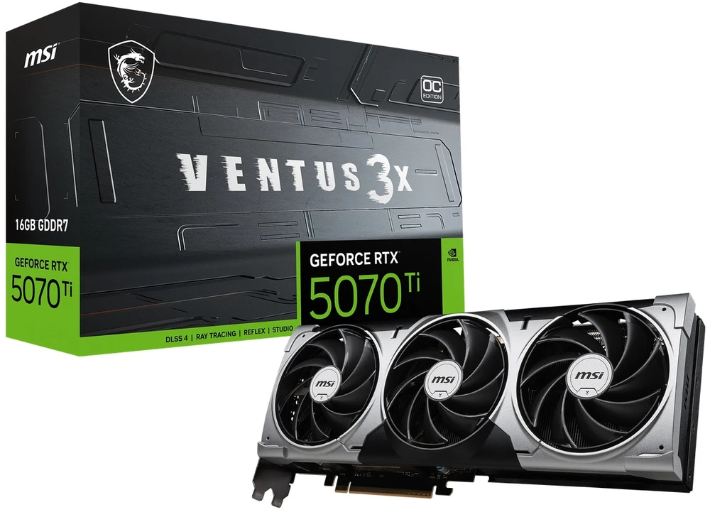 Vaizdo plokštė MSI GeForce RTX 5070 Ti | 16 GB | GDDR7 | 256 bit | PCIE 5.0 16x | Triple slot Fansink | 1xHDMI | 3x DisplayPort