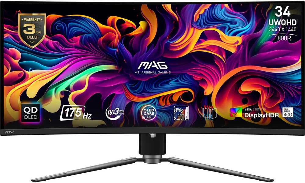 MSI MAG 341CQPDE QD-OLED 86,4 cm (34 colių) UWQHD monitorius, lenktas 21:9 HDMI/DP 175 Hz