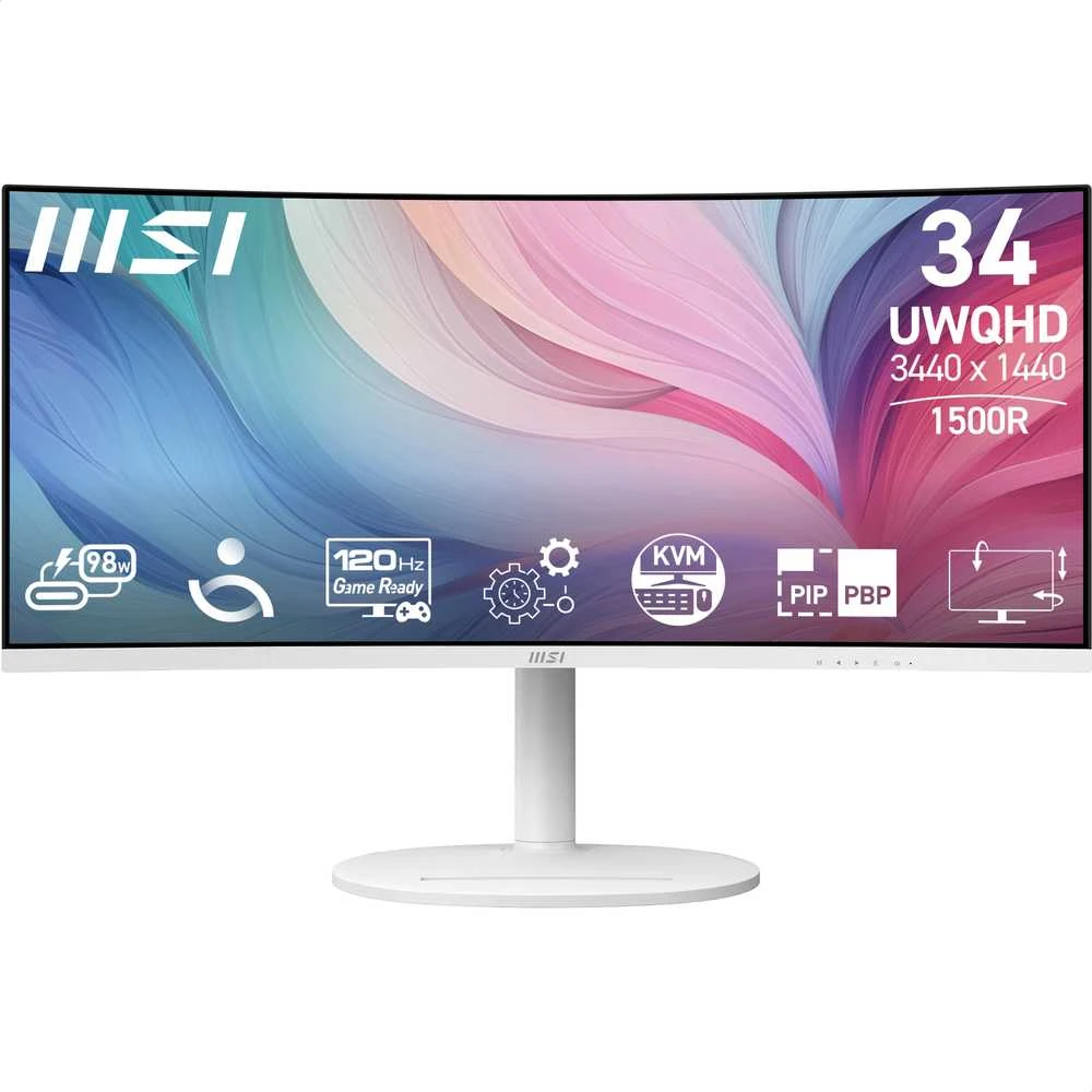 MSI Modern MD342CQPWDE kompiuterio monitorius 86,4 cm (34") 3440 x 1440 pikselių itin platus „Quad HD“ LCD, baltas