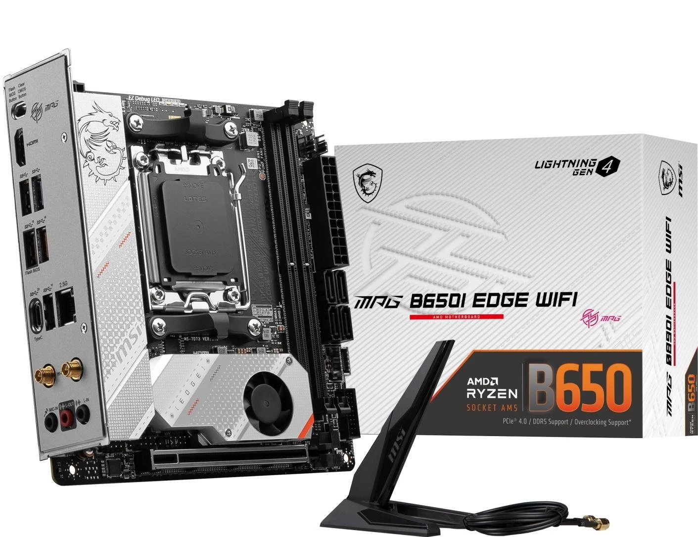 Pagrindinė plokštė MSI | MPG B650I EDGE WIFI | Procesorių šeima AMD | Procesoriaus lizdas AM5 | DDR5 DIMM | Atminties lizdai 2 | Palaikomos standžiojo disko sąsajos SATA, M.2 | SATA jungčių skaičius 4 | Lustų rinkinys AMD B650 | Mini-ITX