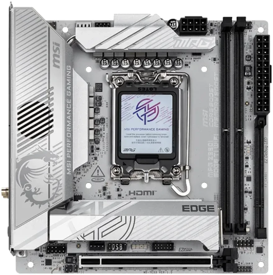 Pagrindinė plokštė MSI MPG Z890I EDGE TI WIFI | Procesorių šeima Intel | Procesoriaus lizdas LGA1851 | Palaikomos standžiojo disko sąsajos SATA, M.2 | SATA jungčių skaičius 2