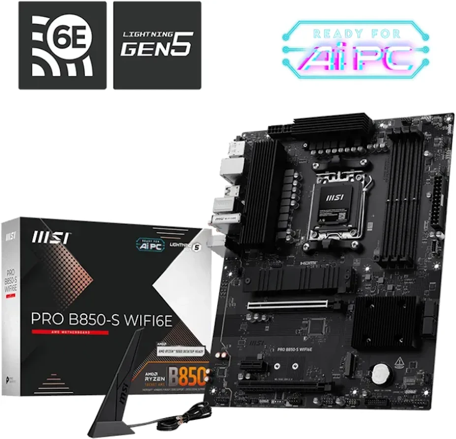 Pagrindinė plokštė PRO B850-S WIFI6E | MSI procesorių šeima AMD | Procesoriaus lizdas AM5 | DDR5 | Palaikomos standžiojo disko sąsajos SATA, M.2