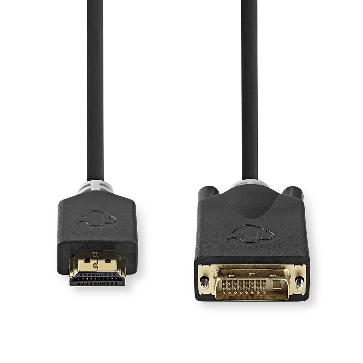 Nedis HDMI™ kabelis | HDMI™ jungtis | DVI-D 24+1 kontaktų jungtis 1080p | Paauksuotas | 2,00m | Tiesus | PVC | Antracitas | Pakuotė su langu ir Eu