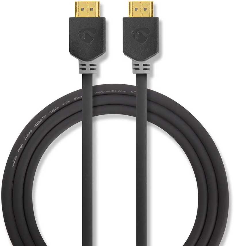 Nedis High Speed HDMI ™ Kabelis mit Ethernet | HDMI™ Stecker | 4K@60Hz | ARC | 18 Gbps | 1.00 m | rund | PVC | Anthrazit | Verpackung mit Sichtfenster