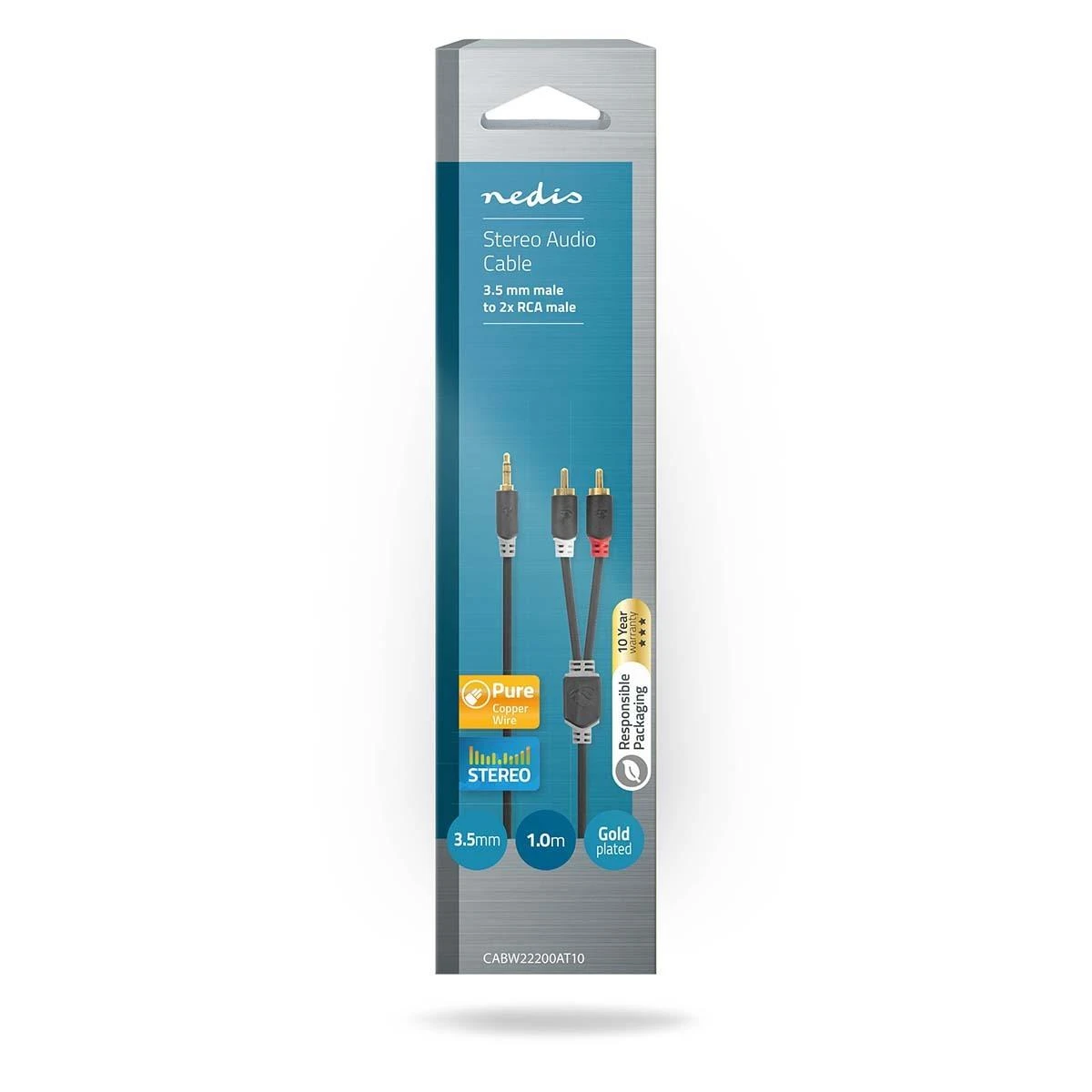 Nedis stereo garso kabelis | 3,5 mm kištukas | 2x RCA kištukas, padengtas auksu | 2,00m | apvalus | Antracitas | Pakuotė su peržiūros langeliu