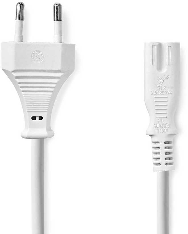 Nedis Stromkabel - Euro Männlich | IEC-320-C7 | 3.00 m Gerade | Gerade | Vernickelt | Flach | PVC | Weiss | Label