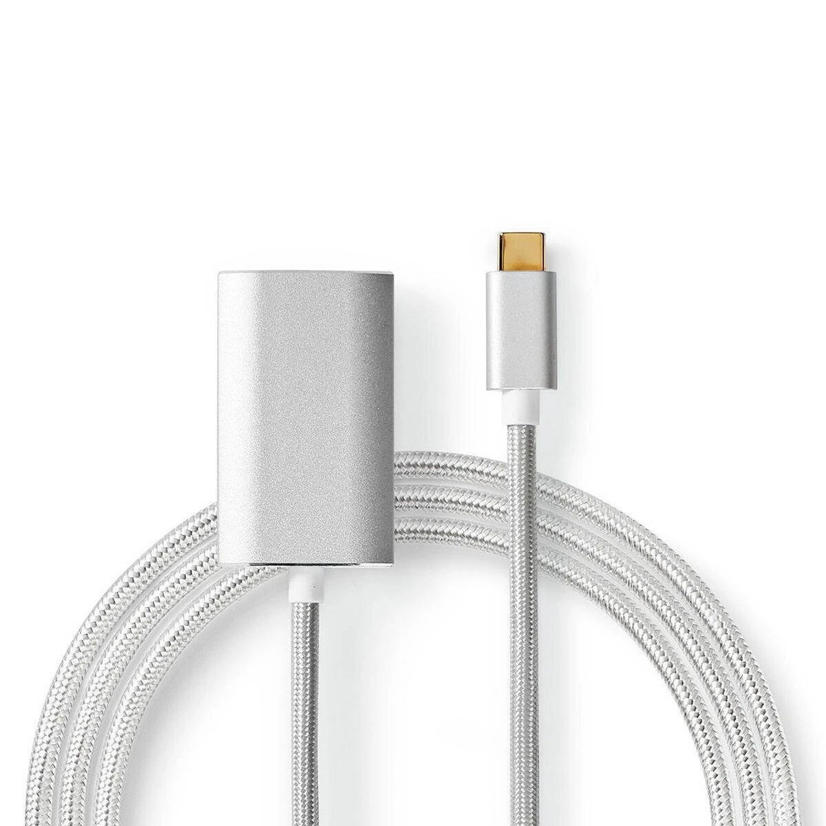Sidabrinis USB-C į HDMI adapteris su nailono pynimo laidu