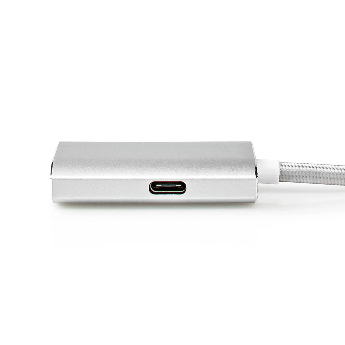 Sidabrinis USB-C adapteris su pintos tekstūros laidu