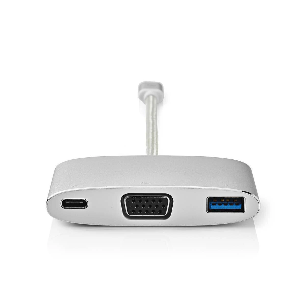Sidabrinis USB-C daugiafunkcis adapteris su VGA ir USB-A jungtimis