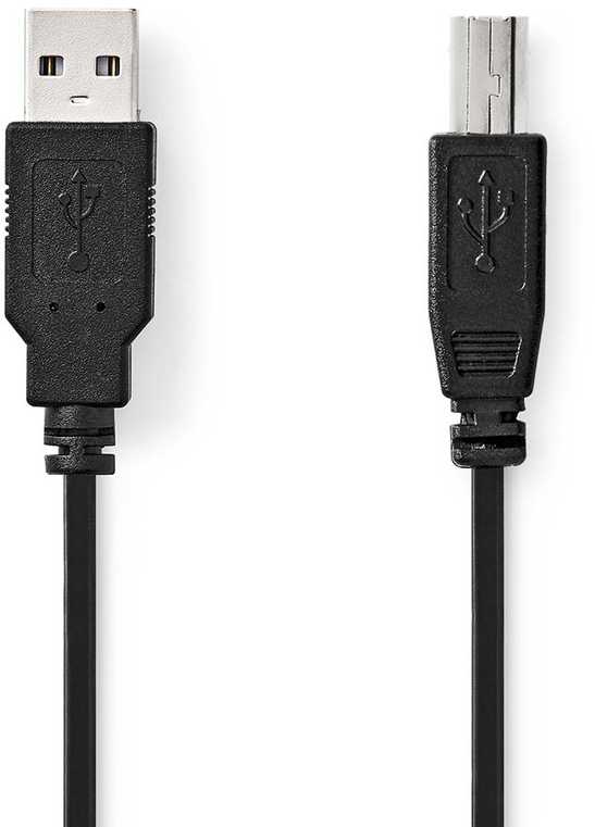 NEDIS USB-Kabelis | USB 2.0 | 2.00 m | USB-A Stecker | USB-B Stecker | 480 Mbps | Vernickelt | rund | PVC | Juodas | Box