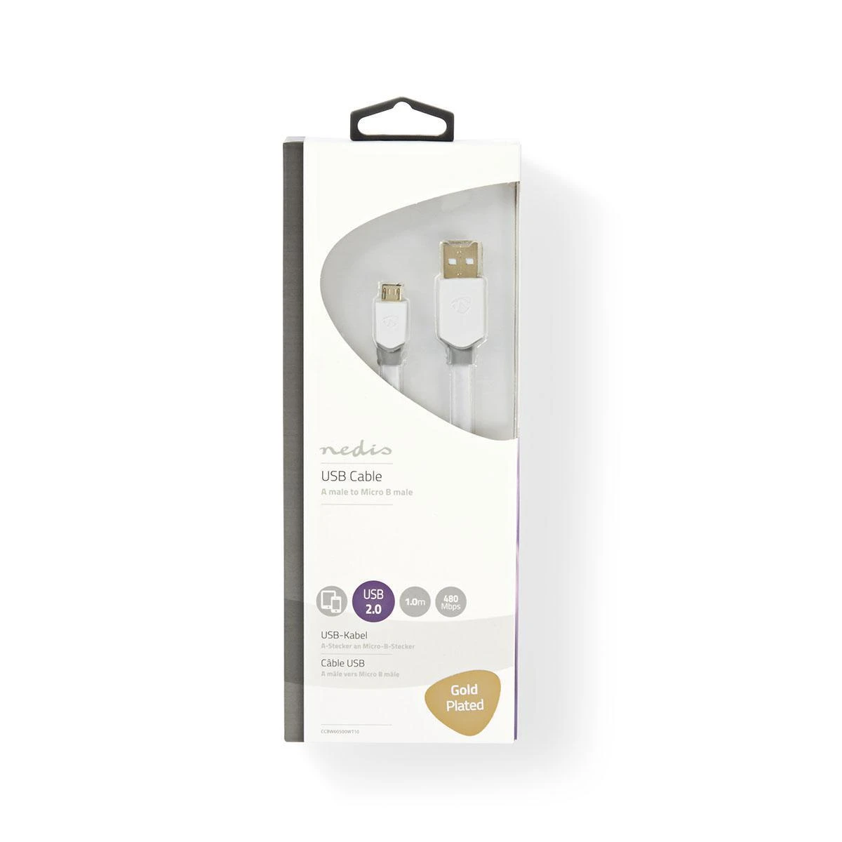 Nedis USB laidas | USB 2.0 | USB-A vyrelis | USB Micro-B jungtis | 480Mbps | Paauksuotas | 1,00 m | butas | PVC | Balta | Pakuotė su peržiūros langeliu