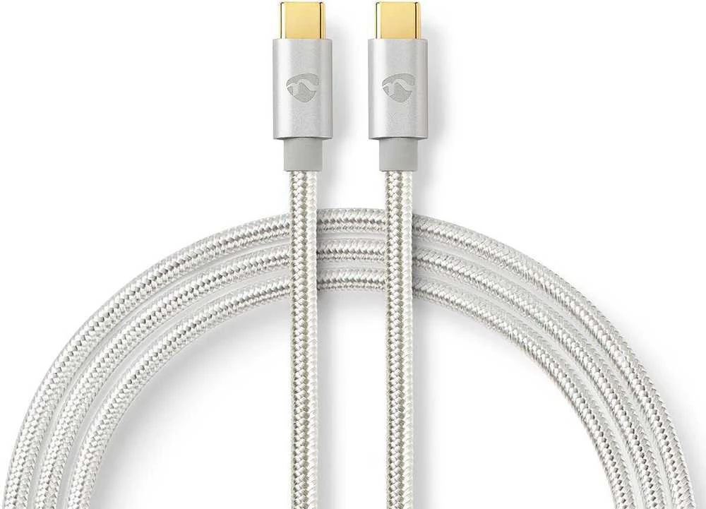 Nedis USB laidas| USB 2.0 | USB-C™ jungtis | USB-C™ jungtis |100 W 480 Mbps | Paauksuotas | 2,00m | apvalus | Pintas / nailonas | sidabras | Pakuotė su S