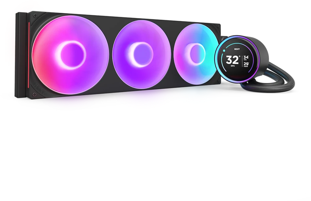 NZXT Kraken aušinimo sistema su RGB ventiliatoriais ir LCD ekranu
